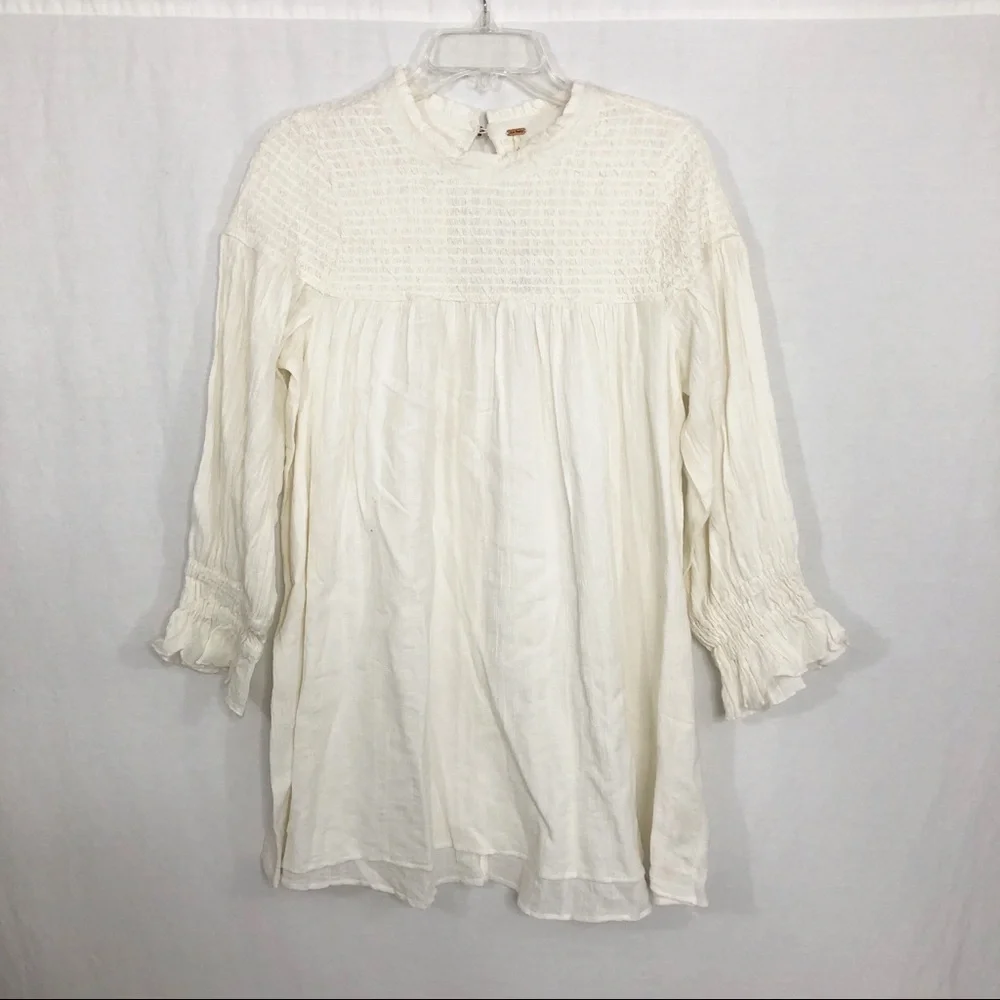NEW Free People Obi Mila Smocked Tunic Boho Top, Size Medium, Ivory